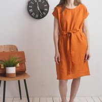 Robe midi en lin à ceinture SENEGAL