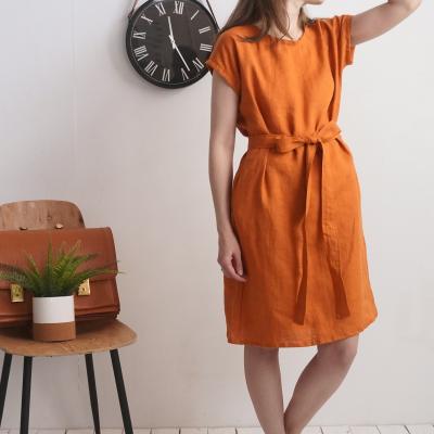 Robe midi en lin à ceinture SENEGAL