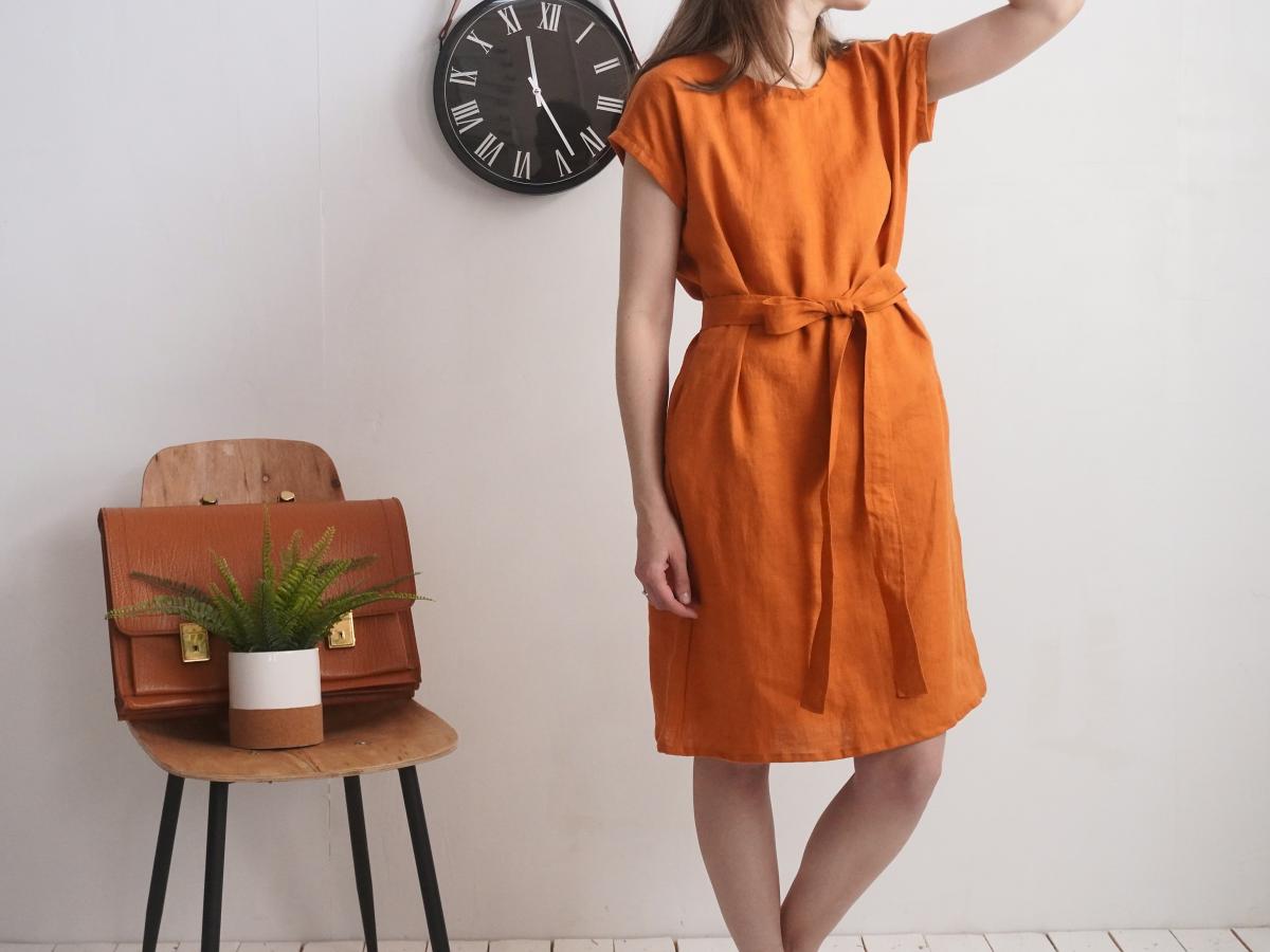 Robe midi en lin à ceinture SENEGAL