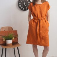 Robe midi en lin à ceinture SENEGAL