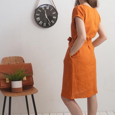 Robe midi en lin à ceinture SENEGAL