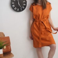 Robe midi en lin à ceinture SENEGAL