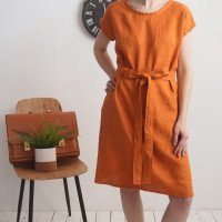 Robe midi en lin à ceinture SENEGAL