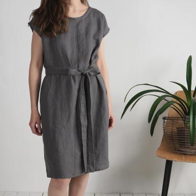 Robe midi en lin à ceinture SENEGAL