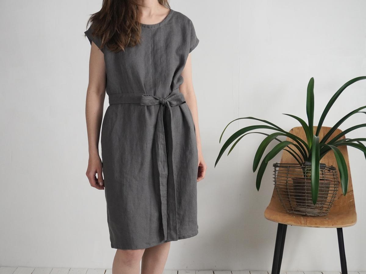 Robe midi en lin à ceinture SENEGAL