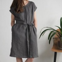 Robe midi en lin à ceinture SENEGAL