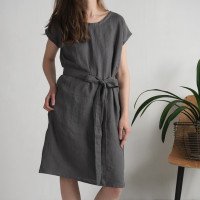 Robe midi en lin à ceinture SENEGAL
