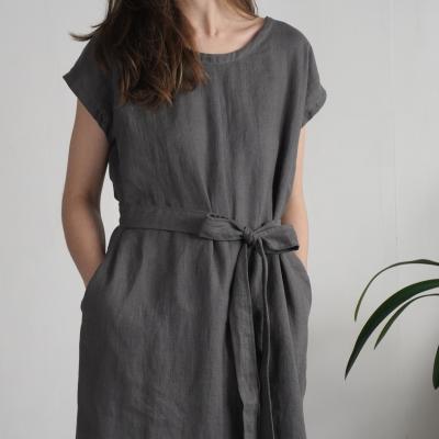 Robe midi en lin à ceinture SENEGAL