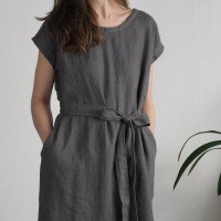 Robe midi en lin à ceinture SENEGAL