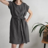 Robe midi en lin à ceinture SENEGAL