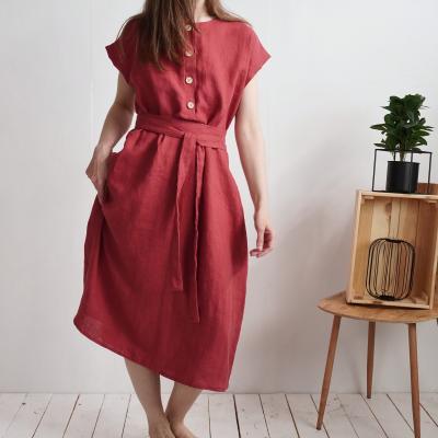 Robe chemise midi d’allaitement en lin à ceinture LIMPOPO