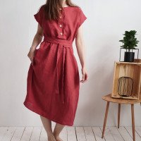 Robe chemise midi d’allaitement en lin à ceinture LIMPOPO