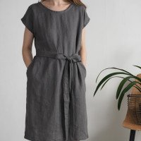 Robe midi en lin à ceinture SENEGAL