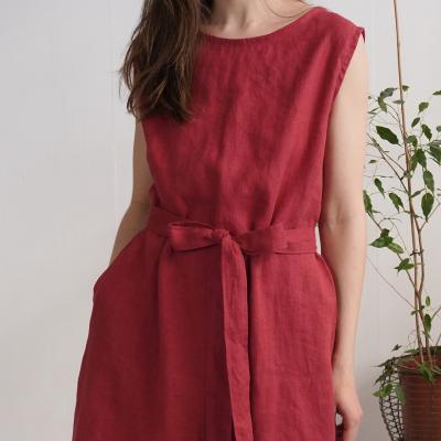 Robe midi en lin sans manches à ceinture GANGES