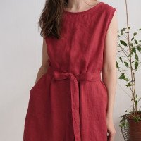 Robe midi en lin sans manches à ceinture GANGES