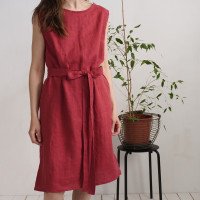 Robe midi en lin sans manches à ceinture GANGES