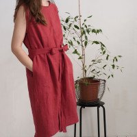 Robe midi en lin sans manches à ceinture GANGES