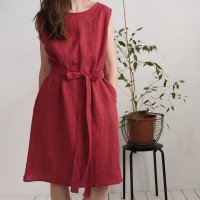 Robe midi en lin sans manches à ceinture GANGES