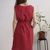 Robe midi en lin sans manches à ceinture GANGES