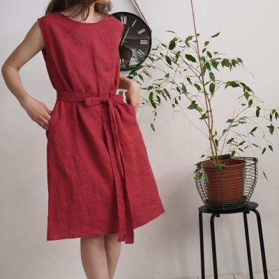 Robe midi en lin sans manches à ceinture GANGES