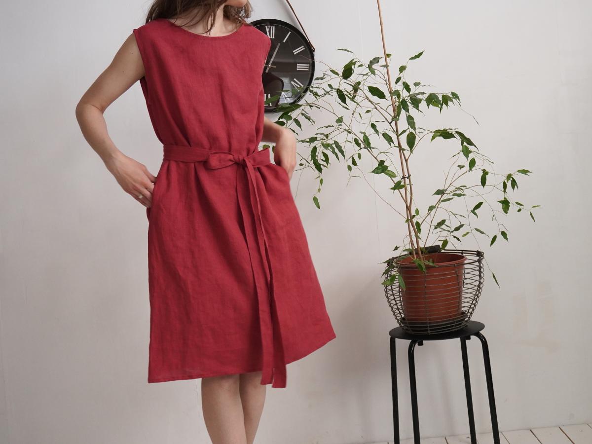 Robe midi en lin sans manches à ceinture GANGES