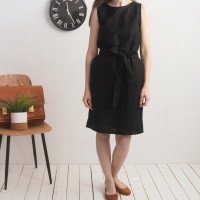 Robe midi en lin sans manches à ceinture GANGES