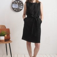 Robe midi en lin sans manches à ceinture GANGES