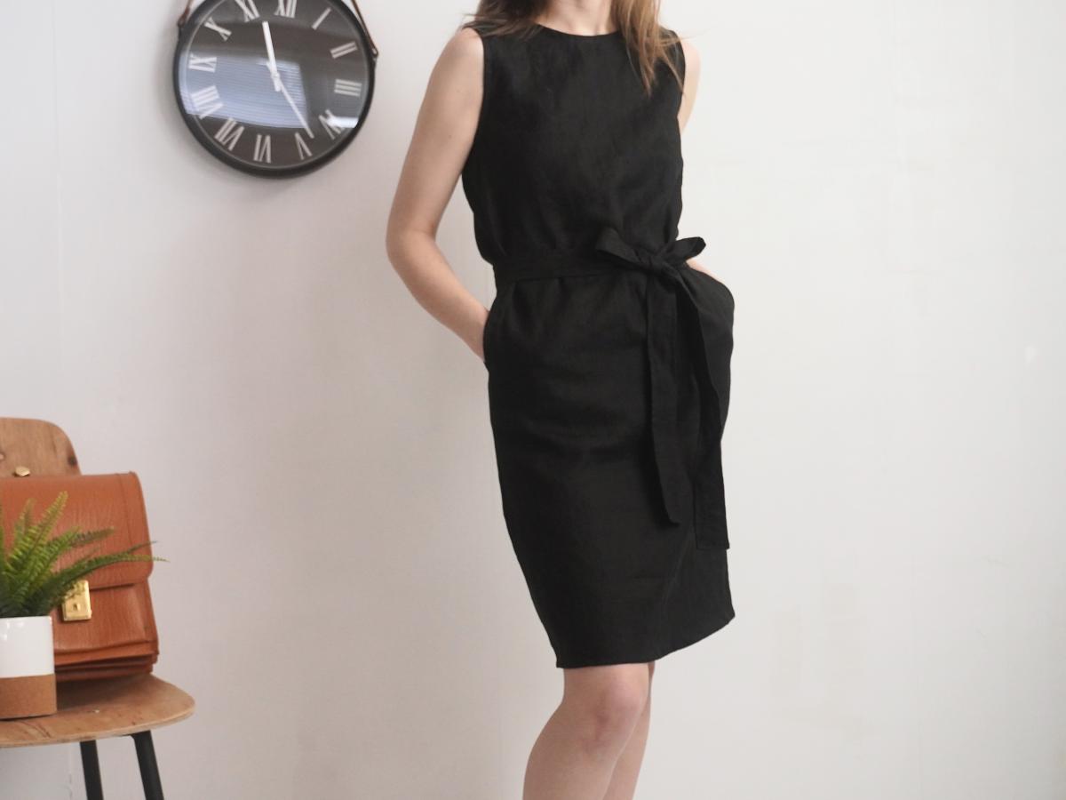 Robe midi en lin sans manches à ceinture GANGES