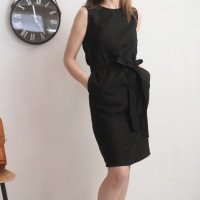 Robe midi en lin sans manches à ceinture GANGES