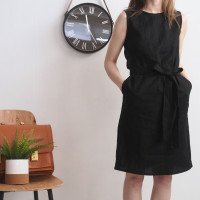Robe midi en lin sans manches à ceinture GANGES