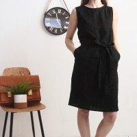 Robe midi en lin sans manches à ceinture GANGES