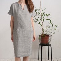 Robe midi en lin à col V et poches INDUS