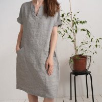 Robe midi en lin à col V et poches INDUS