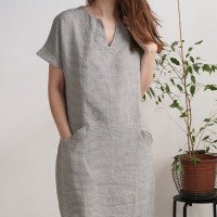 Robe midi en lin à col V et poches INDUS