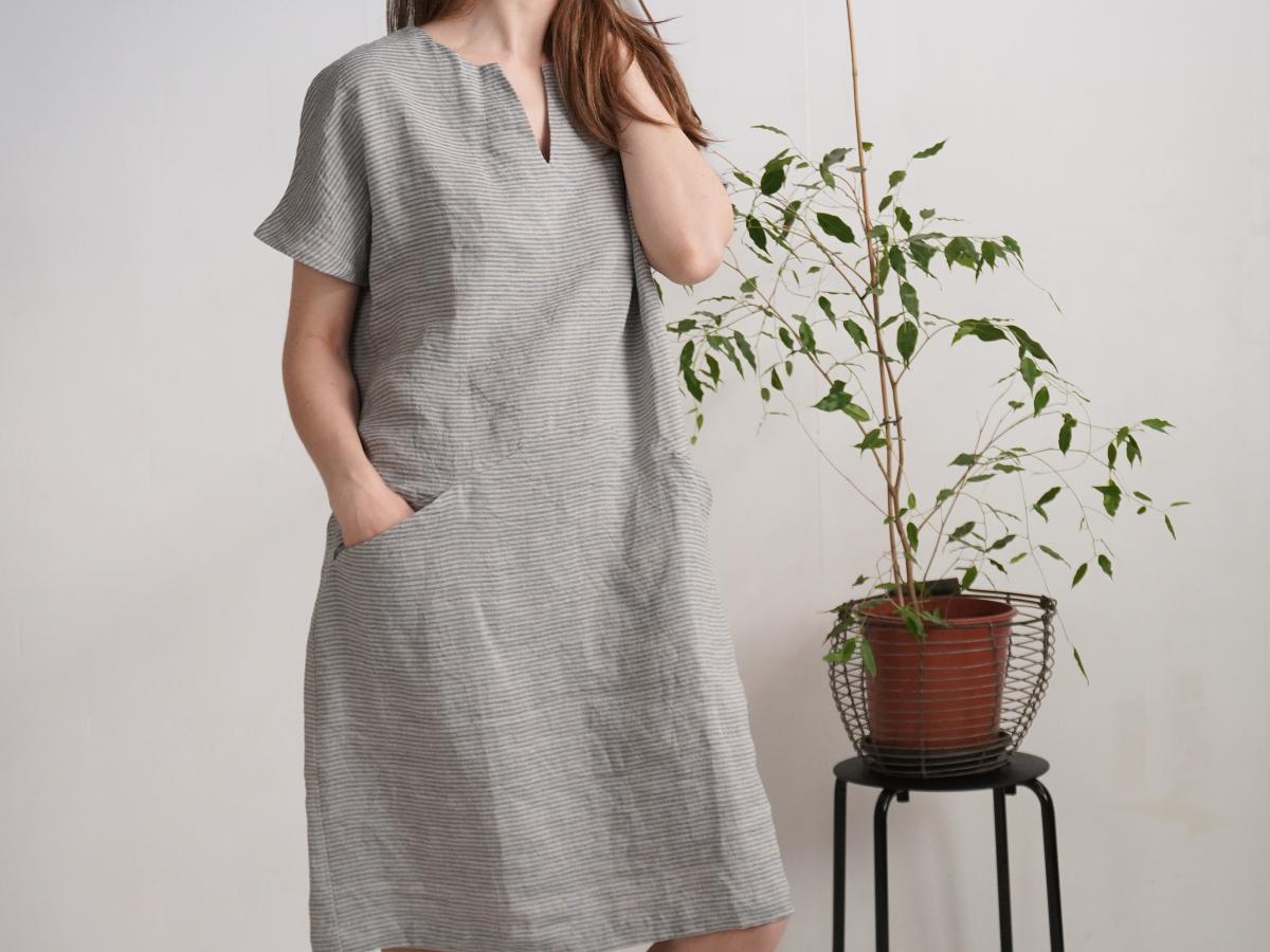 Robe midi en lin à col V et poches INDUS