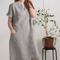 Robe midi en lin à col V et poches INDUS