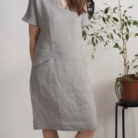 Robe midi en lin à col V et poches INDUS