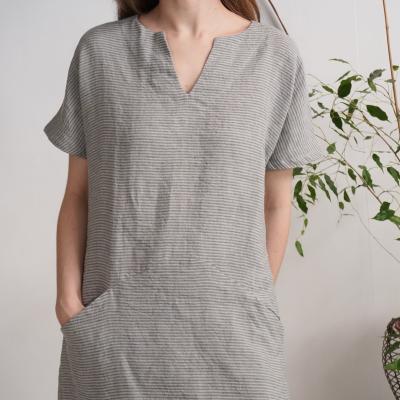 Robe midi en lin à col V et poches INDUS