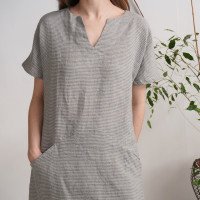 Robe midi en lin à col V et poches INDUS