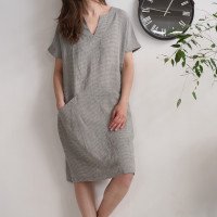Robe midi en lin à col V et poches INDUS
