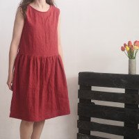 Robe midi en lin sans manches à fronces JUBBA
