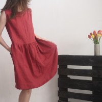 Robe midi en lin sans manches à fronces JUBBA
