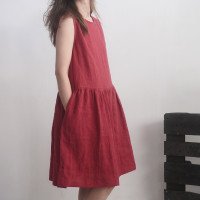 Robe midi en lin sans manches à fronces JUBBA