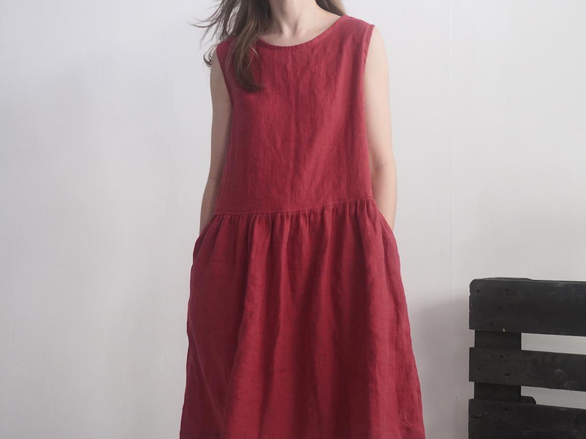 Robe midi en lin sans manches à fronces JUBBA