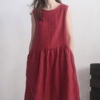 Robe midi en lin sans manches à fronces JUBBA