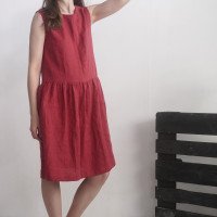 Robe midi en lin sans manches à fronces JUBBA
