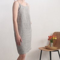 Robe midi en lin à fines bretelles PECOS