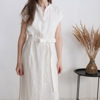 Robe tunique de plage en lin à col V BENUE