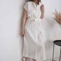 Robe tunique de plage en lin à col V BENUE