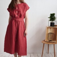 Robe chemise midi d’allaitement en lin à ceinture LIMPOPO